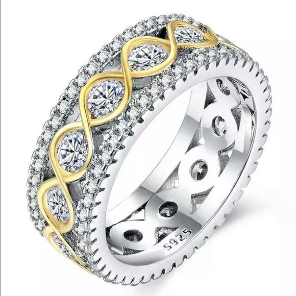 Jewelry - Luxury 2tone silver filled white sapphire ring #69